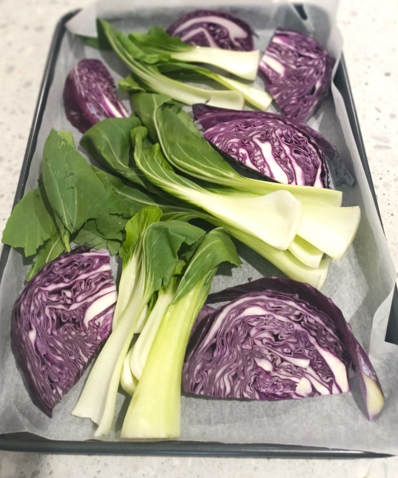 Sheet pan Cabbage and Pak Choi Vert 2