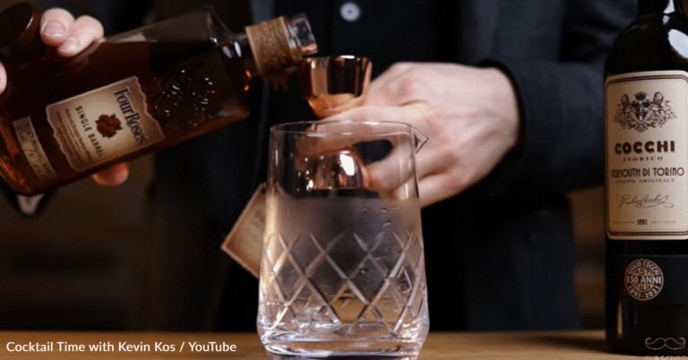 Bartender Prepares The Classic Manhattan Cocktail In Three Different Ways