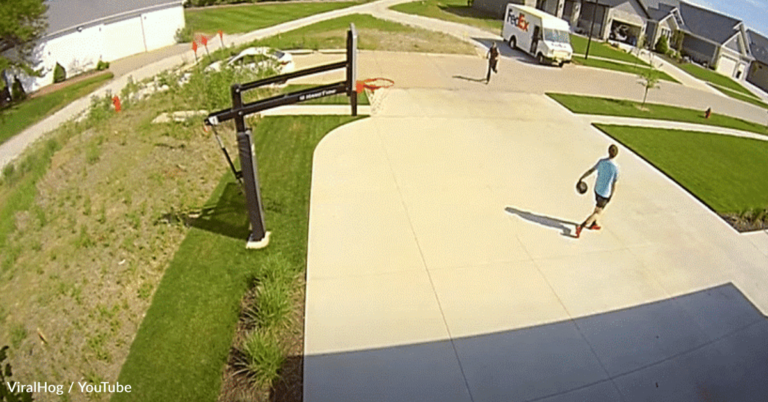 FedEx Driver Pauses His Route To Dunk A Hoop With A Teen Playing Alone