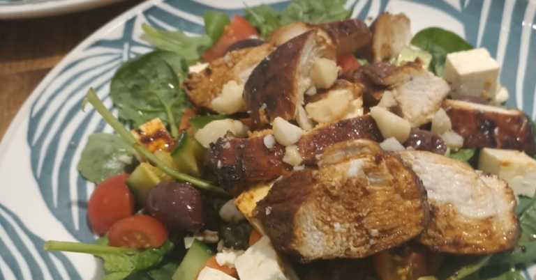 Air Fryer Honey Garlic Chicken with Macadamia Nut Salad