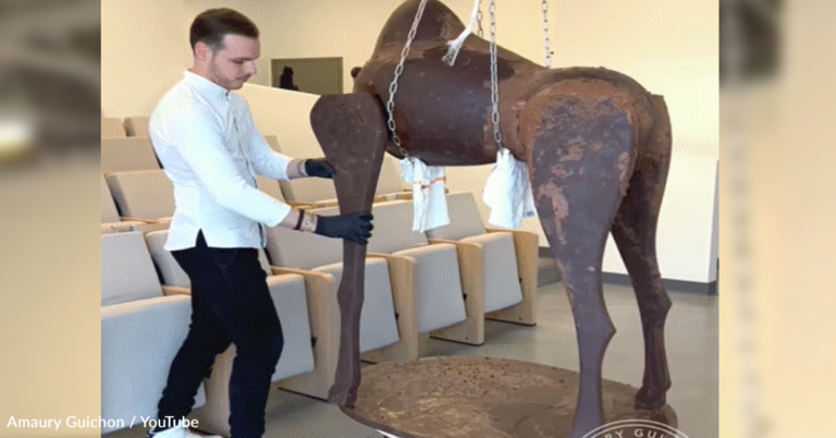 Pastry Chef Sculpts 8-Foot-Tall Giraffe Out Of Chocolate