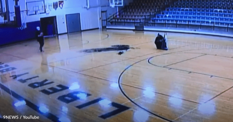 School Custodian Casually Makes Half Court Behind-The-Back Shot When No One Is Looking