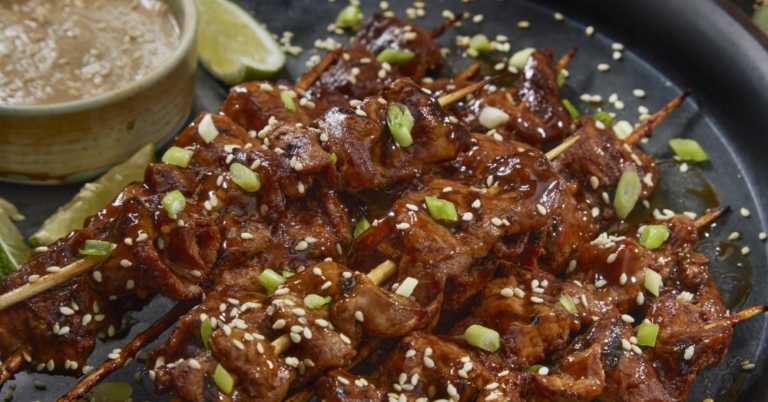 Teriyaki Pork Skewers with Sesame Dipping Sauce