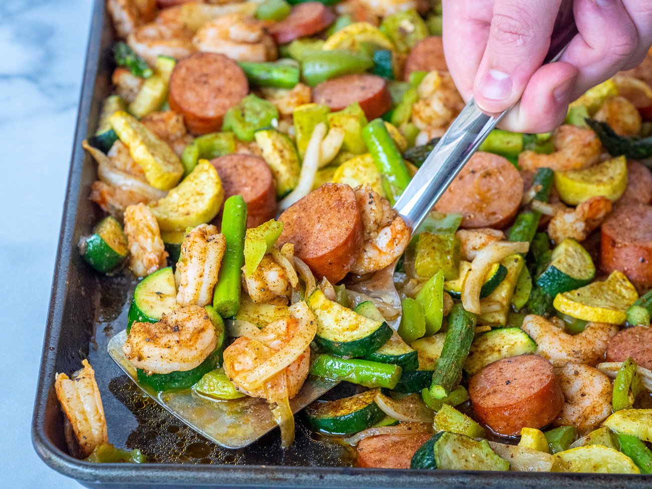 Cajun Shrimp and Sausage Vegetable Sheet Pan