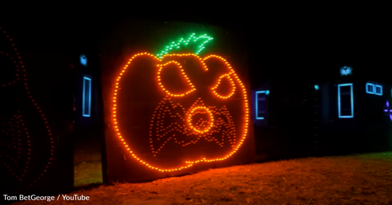 Homeowner Creates 400ft Tall Halloween Light Display