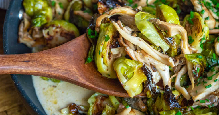 Mushroom and White Wine Brussels Sprouts