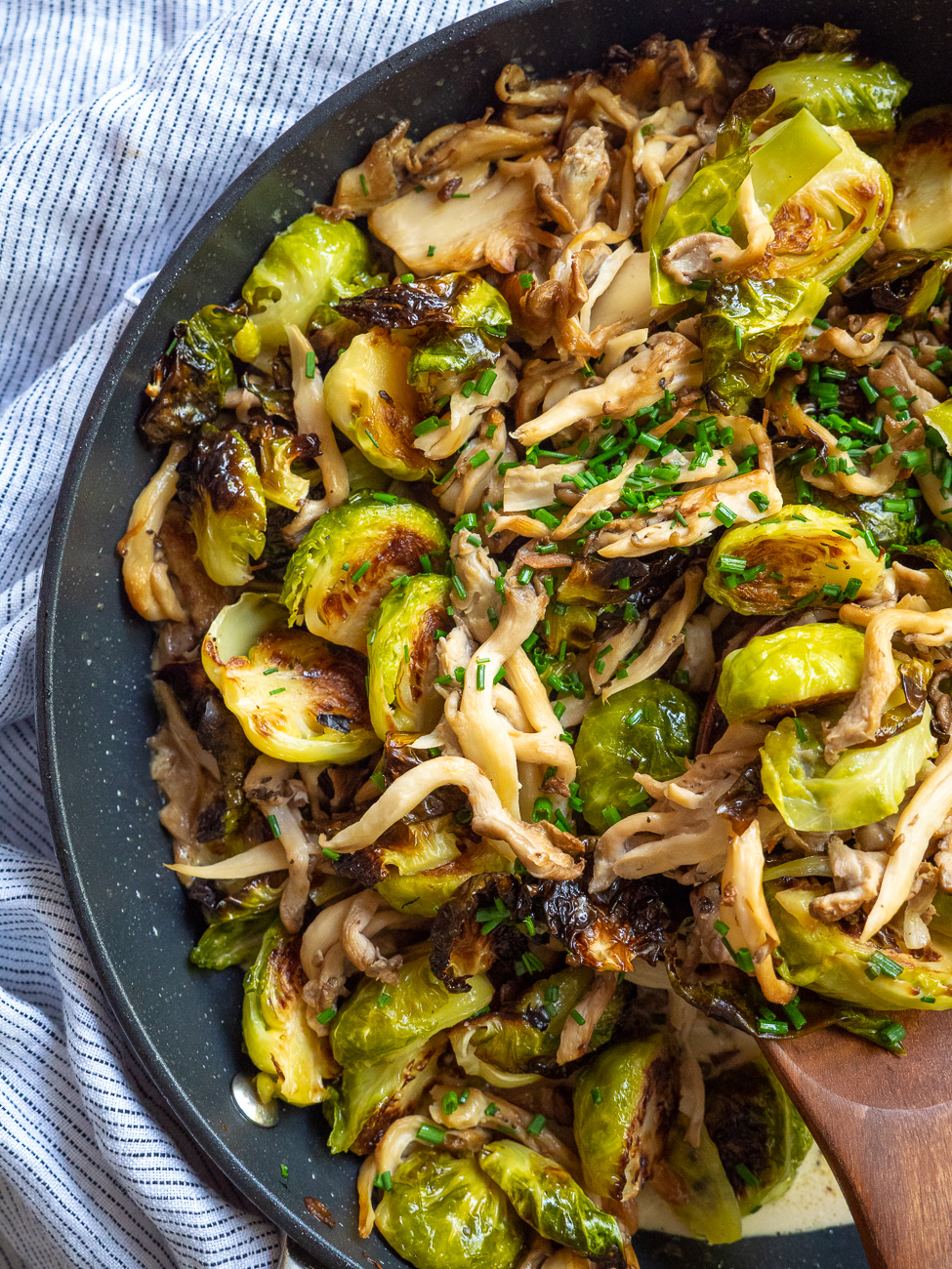 Mushroom and White Wine Brussels Sprouts