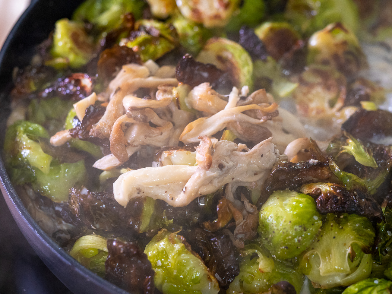 Mushroom and White Wine Brussels Sprouts