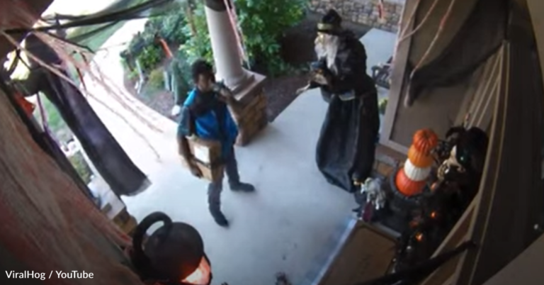Amazon Driver Gets Spooked By Porch Halloween Decorations