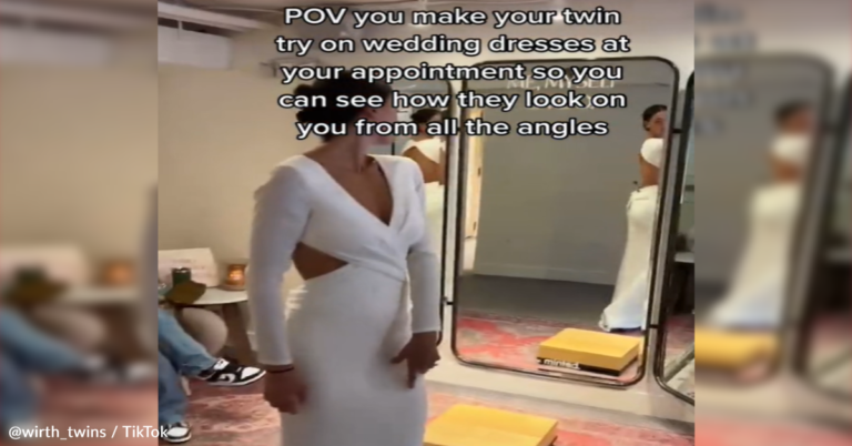 Bride-To-Be Uses Twin Sister To Model Wedding Gowns In Genius Move
