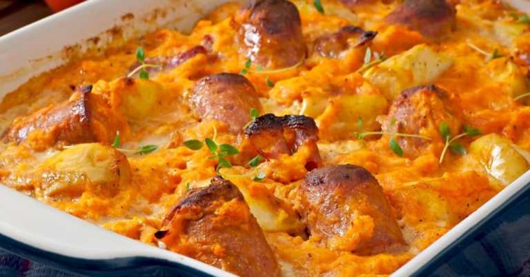 Cheesy Butternut Squash and Sausage Bake