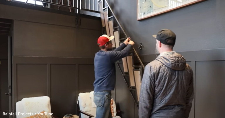Man Creates Folding Staircase To Save Space In Small House