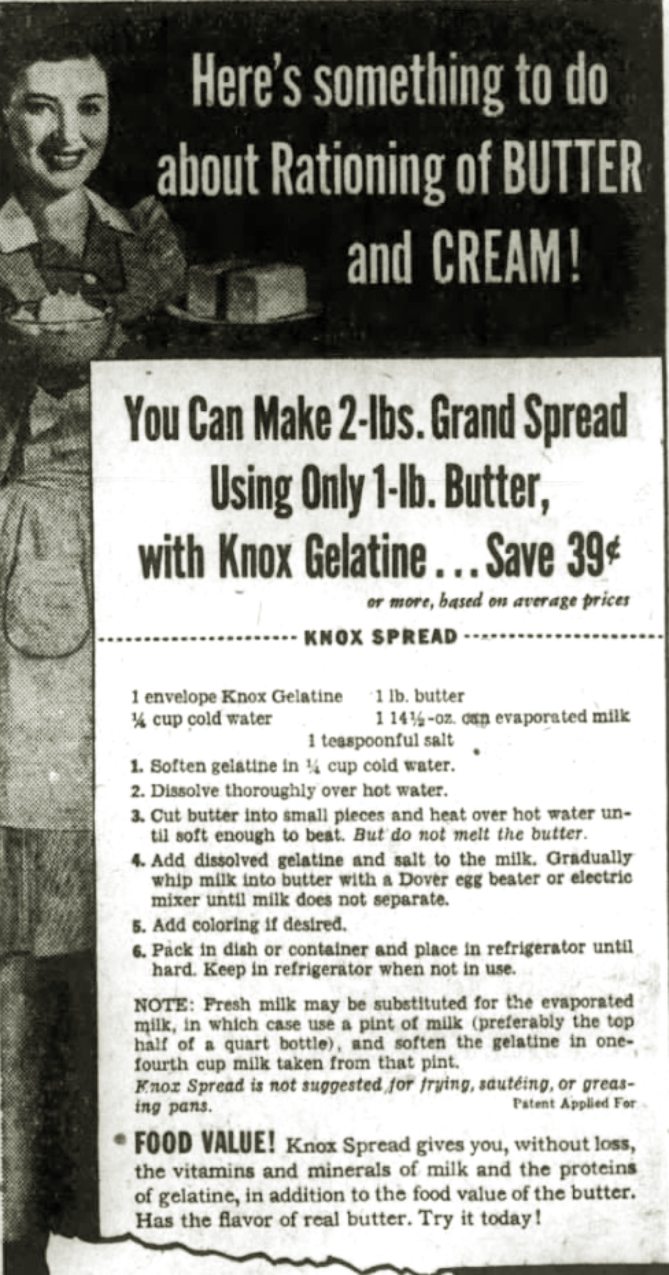 Knox spread recipe 1942