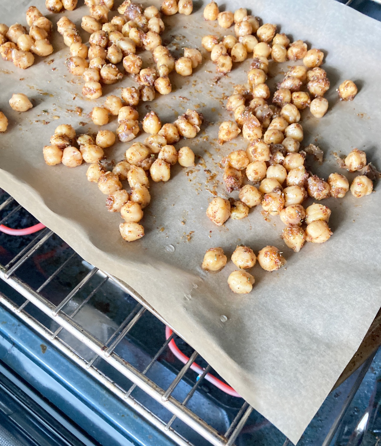 Spread chickpeas out on parchment-lined 9