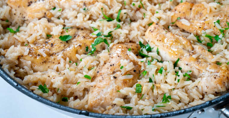 One-Pan Chicken Scampi and Garlic-Parm Rice