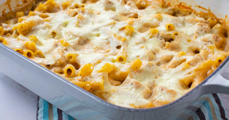 No-Boil Chicken Alfredo Pasta Bake