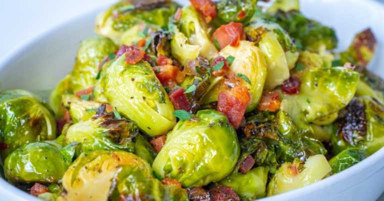 Roasted Brussels Sprouts with Crispy Pancetta in a Pepper Jelly Vinaigrette