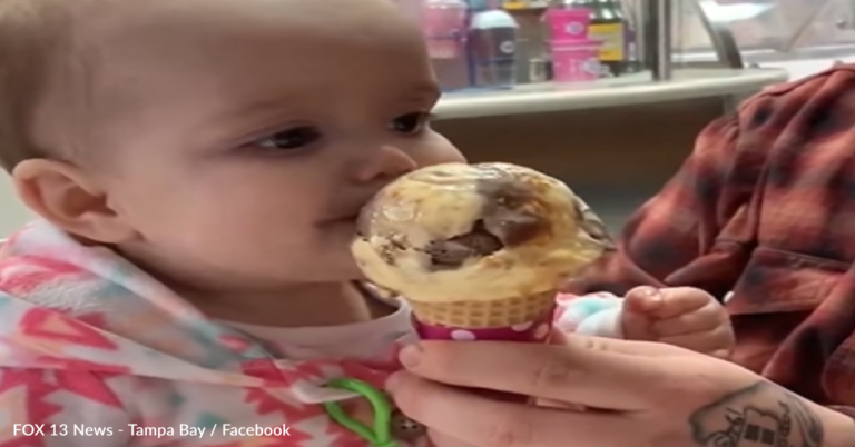 9-Month-Old Baby Tastes Ice Cream For The Very First Time
