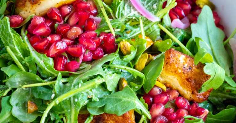 Halloumi Pomegranate Greens Salad