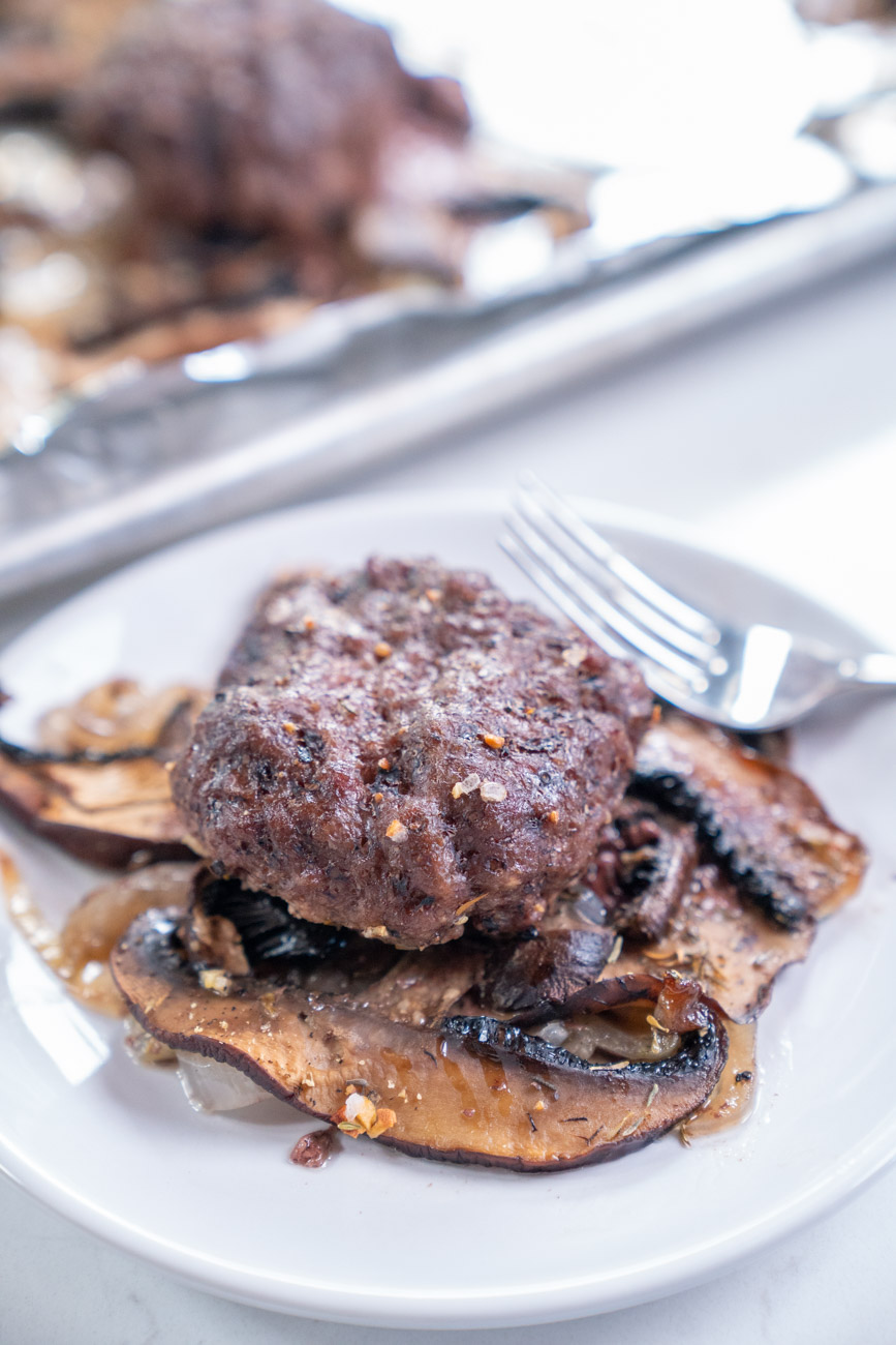 Sheet Pan Mushroom & Onion Hamburger Steaks 12 Tomatoes