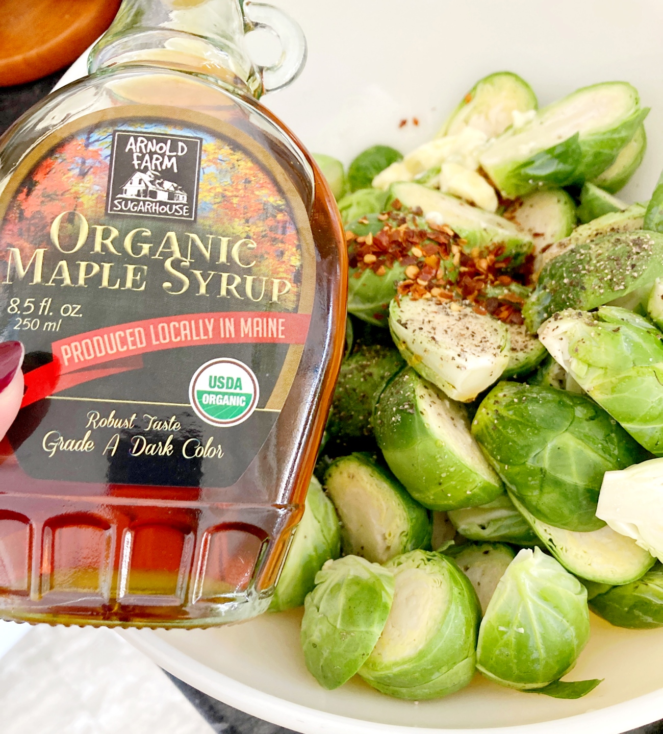 Maple Chili Roasted Brussels Sprouts