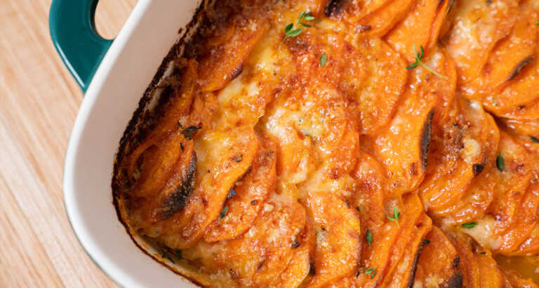 Garlic Butter Scalloped Sweet Potatoes