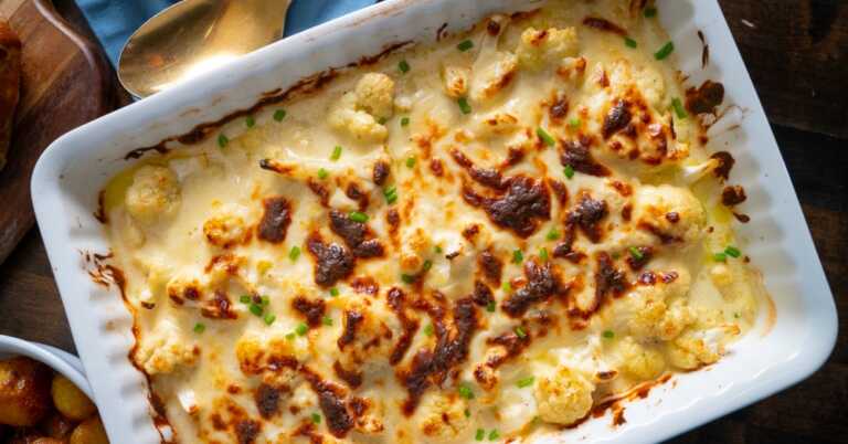 Roasted Cauliflower with Cheese Sauce