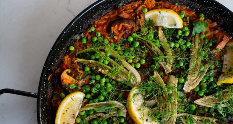 Spicy Tomato Orzo Paella