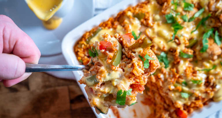 Queso Smothered Fajita Casserole