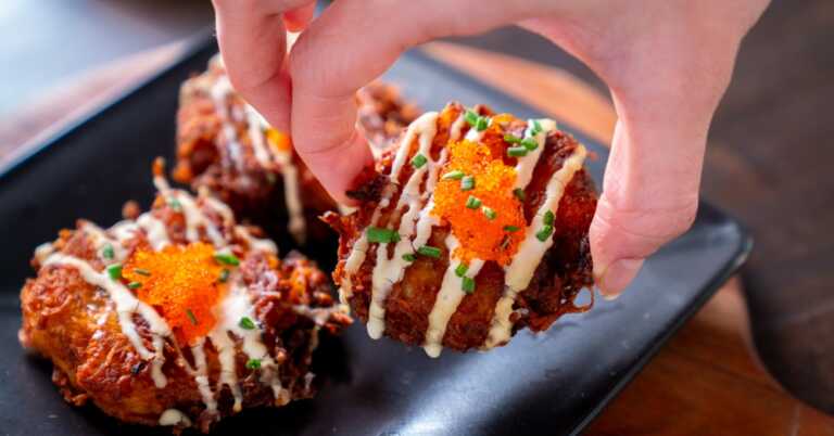 Crispy Potato Latkes with Creme Fraiche and Roe