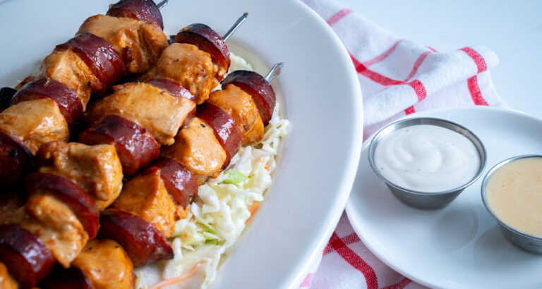 Honey Mustard Chicken & Sausage Skewers