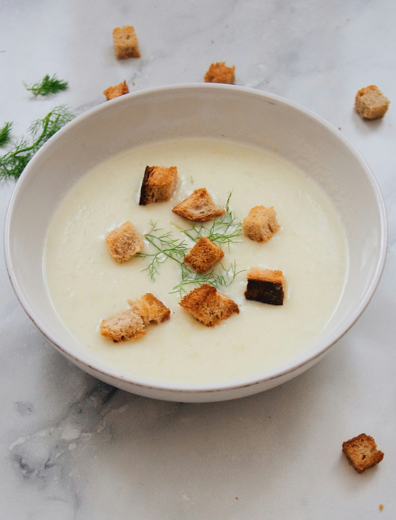 Soup with Croutons and Dill