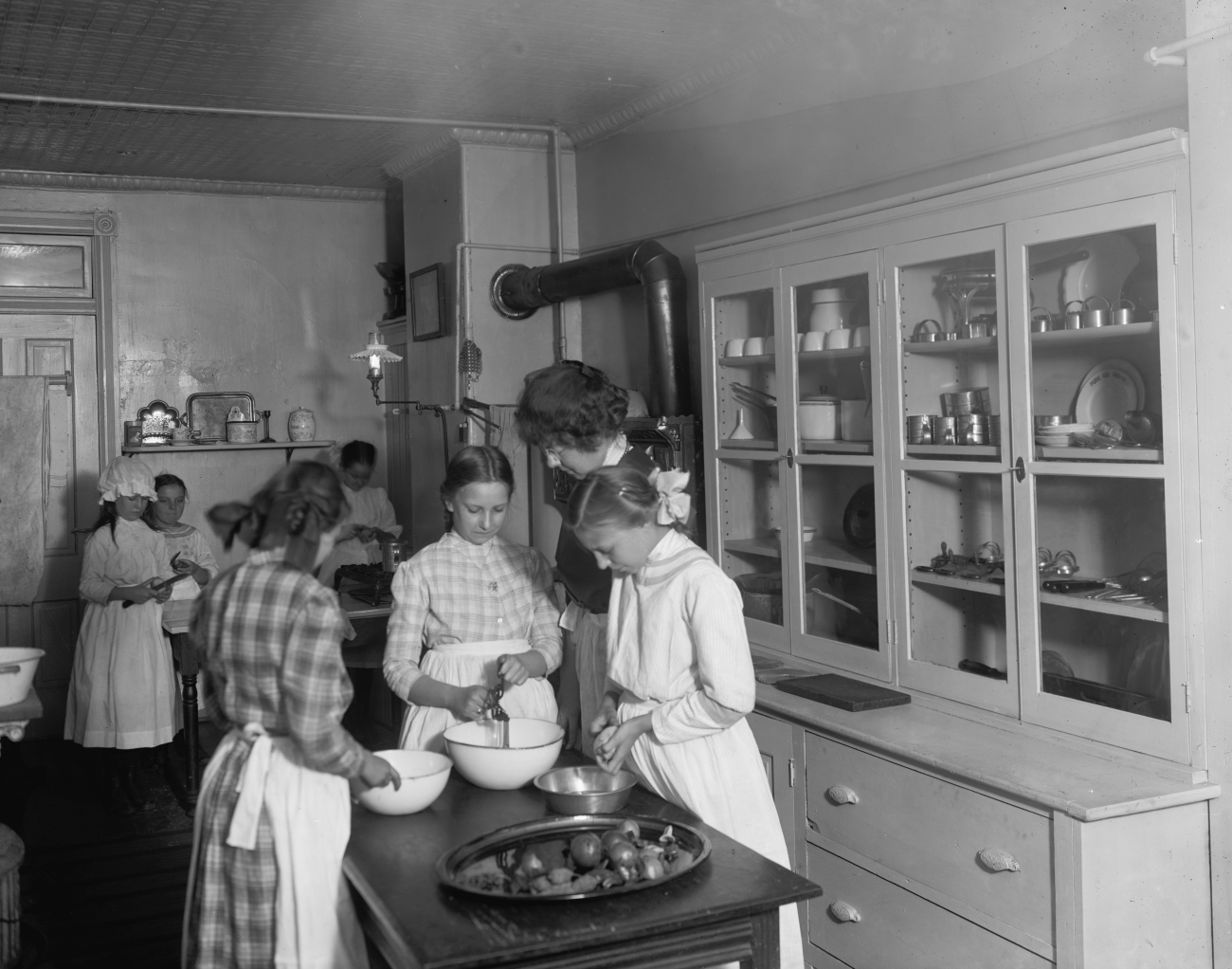 Girls Cooking in Kitchen 1910s