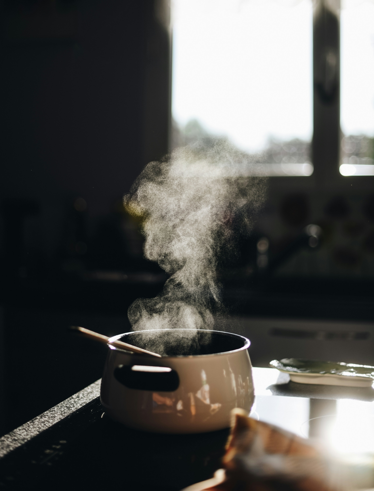 Pot of Steaming Soup on Stovetop