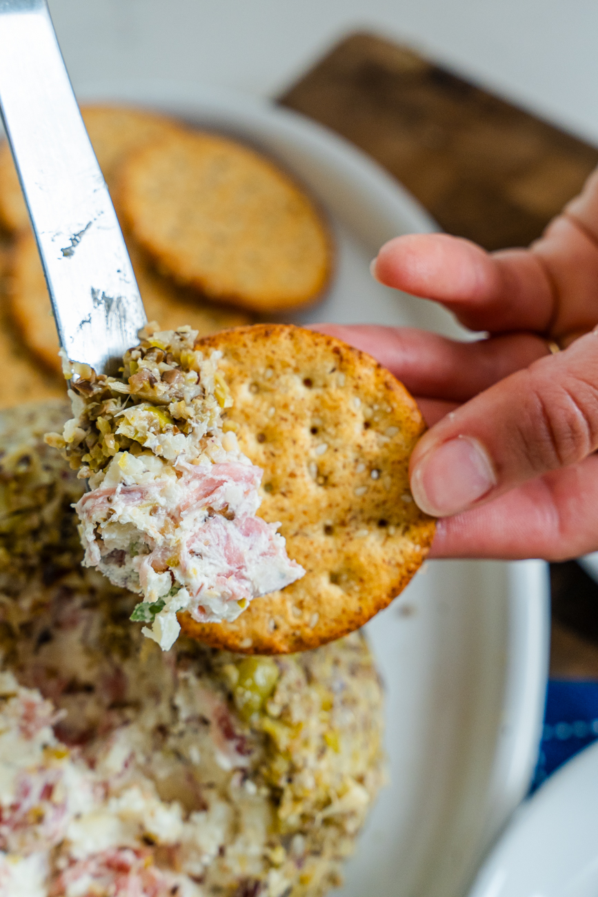 Muffuletta Cheese Ball Vertical 18