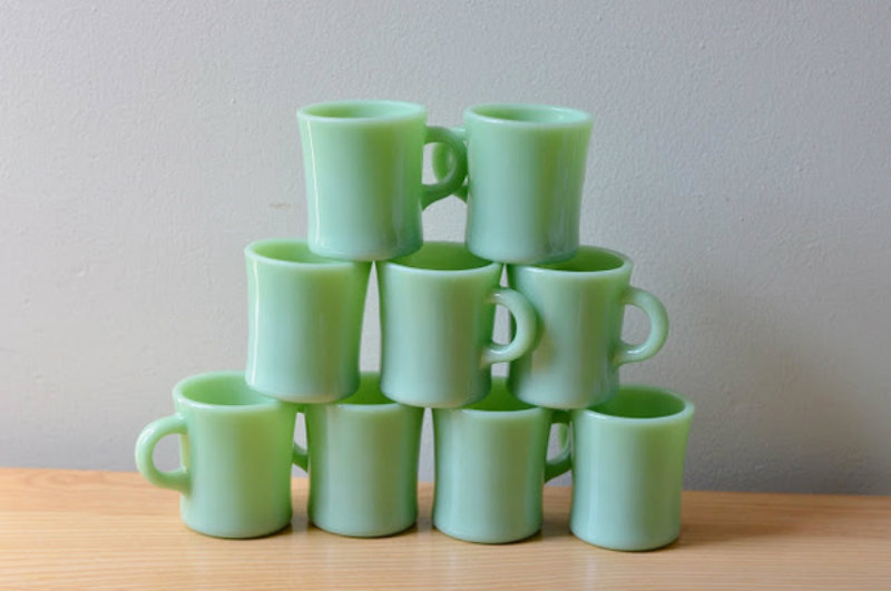 Vintage Mid Century Small Glass Kitchenware Jadeite Green Cup And