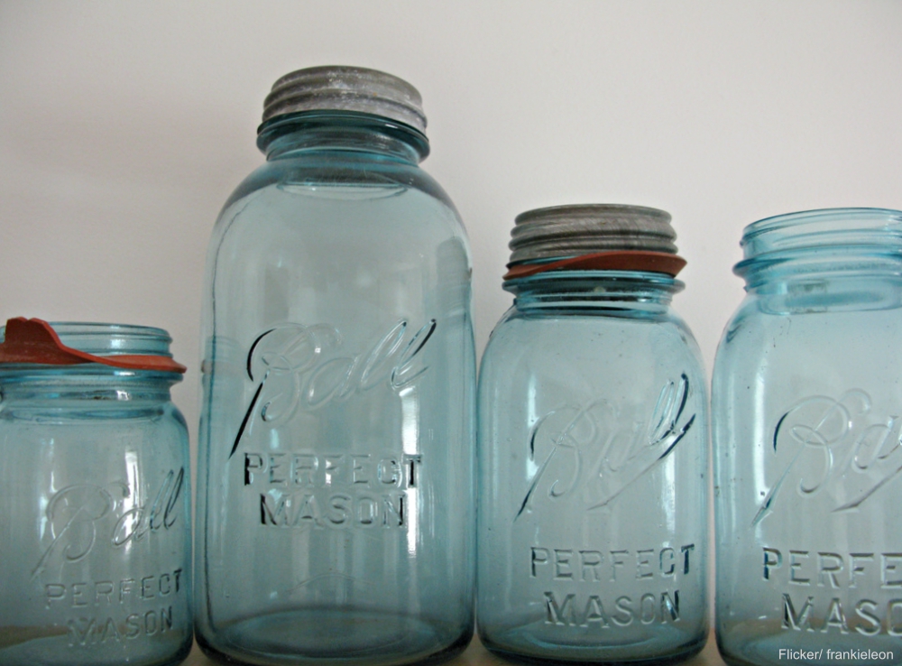 Large Vintage Mason Jar Made by Gem Screw Top With Glass Cap 