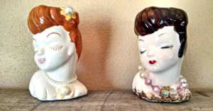 Two Vintage Lady Head Vases