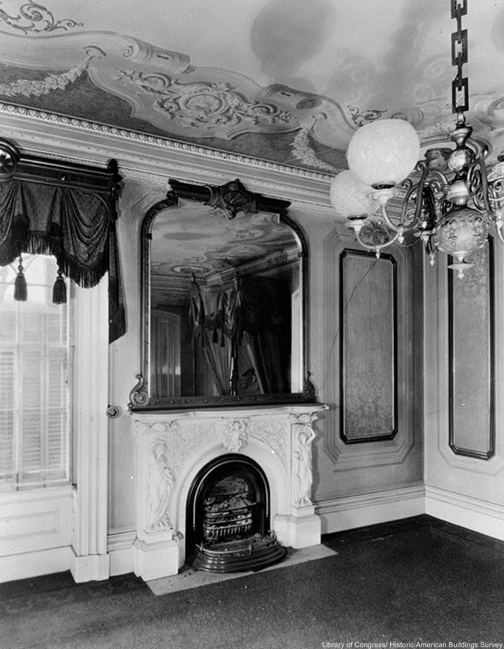 Morse-Libby House fireplace and paneled walls. 