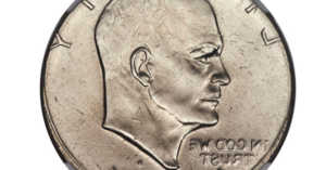 rare brockage Eisenhower silver dollar, reverse