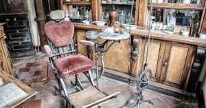 Victorian dental chair and treadle dental drill