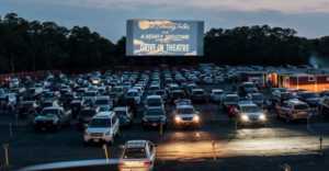 drive-in movie theater at night