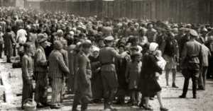 Jewish prisoners being selected either for work or for the gas chambers in 1944 at Auschwitz