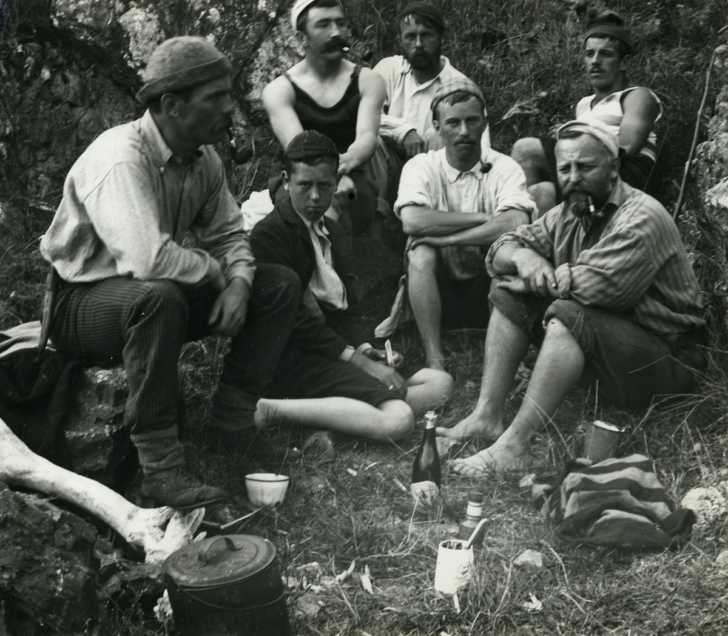 whalers relaxing in their off time, New Zealand, early 20th century