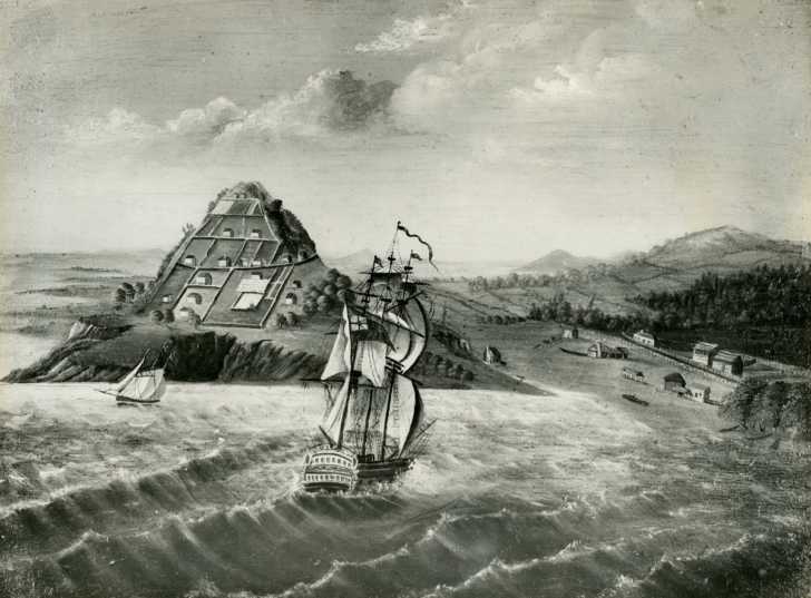 19th century depiction of the place where the first Christian sermon was delivered in New Zealand