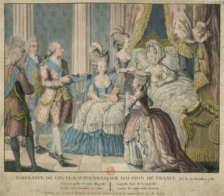 depiction of thee birth of Louis Xavier Francois, second child of Marie Antoinette and King Louis VXI