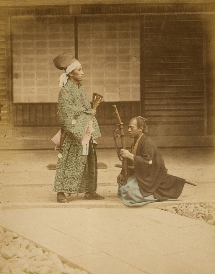 samurai kneeling before a government official in Japan, 1877