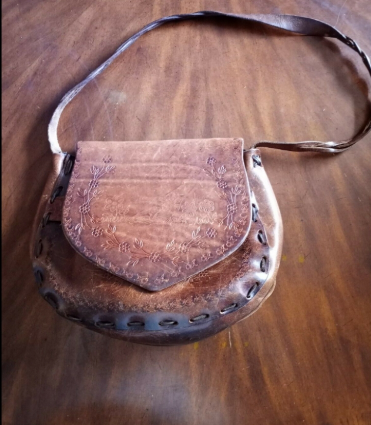 vintage tooled leather bag