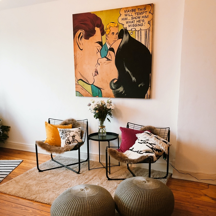 retro artwork in modern living room