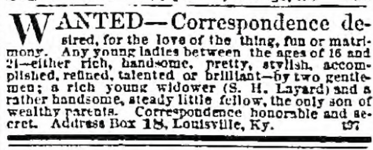 newspaper object matrimony ad 1865